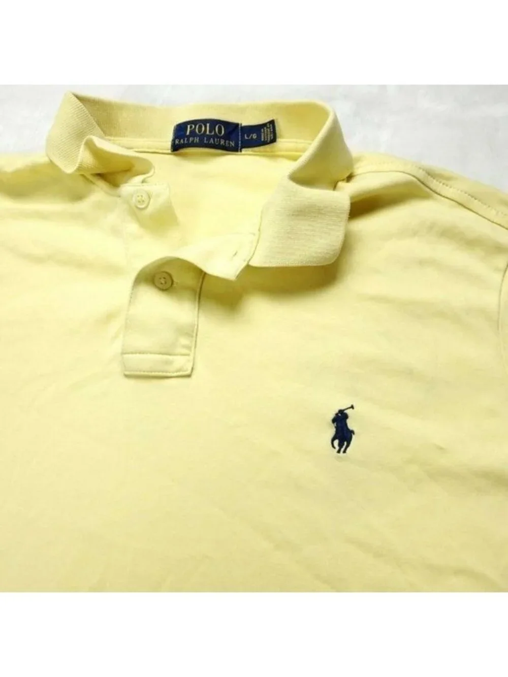 Polo Ralph Lauren Shirt Mens Large Cotton Short Sleeve Yellow Blue Pony Casual